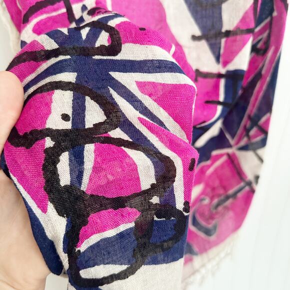 Isabel Marant Raw Silk Scarf Fringe I'm Not Your Mother Pink Navy - Picture 3 of 3